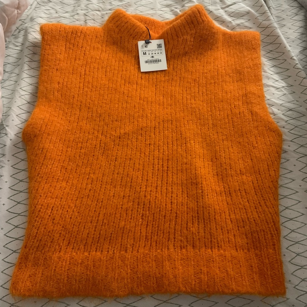 Zara bright orange mock neck sweater vest